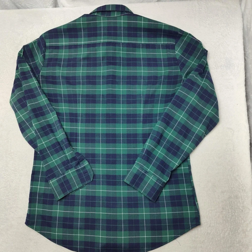 Mizzen+Main‎ Shirt Mens Large Green Plaid Button-Up Flannel Slim Trim Fit USA